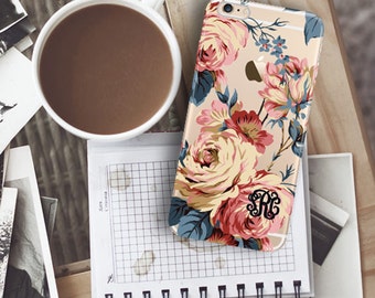 Personalized women's Iphone 6 plus case clear, Floral Iphone 6s case transparent, Flowers tech accessory for summer, Gift for wife(1615)