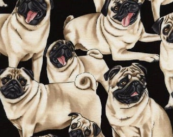 PUGS - Timeless Treasures - Allover Fawn Pug Fabric - Cotton Novelty Quilting Fabric - Pug Puppy Lovers Fabric - Pugs Cotton Fabric
