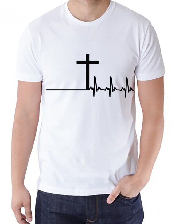 The cross heartbeat design Men's white tee Men's