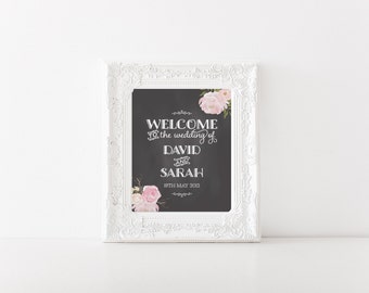 Peony Flower Chalkboard Wedding Welcome Sign 18x24" DIY Wedding Signage
