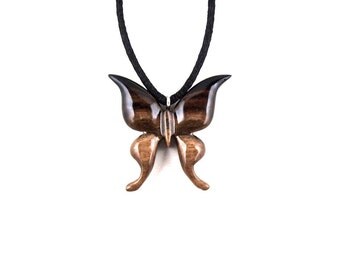 Butterfly Necklace, Butterfly Pendant, Butterfly Jewelry, Wood Butterfly Necklace, Hand Carved Wooden Butterfly Pendant, Wood Necklace