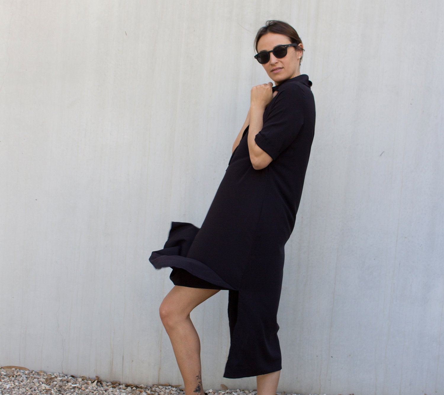 Midi Dress Shirt Dress Black Dress Loose Dress Black Tunic