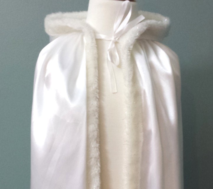 White Princess / Queen Costume Cape with Hood Fur Trimmed