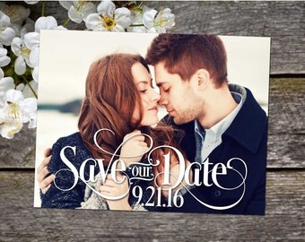 Fancy Script Vintage Photo Save-the-Date Postcard
