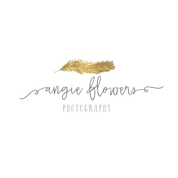 Premade Gold Foil Feather Logo Photography Logo and