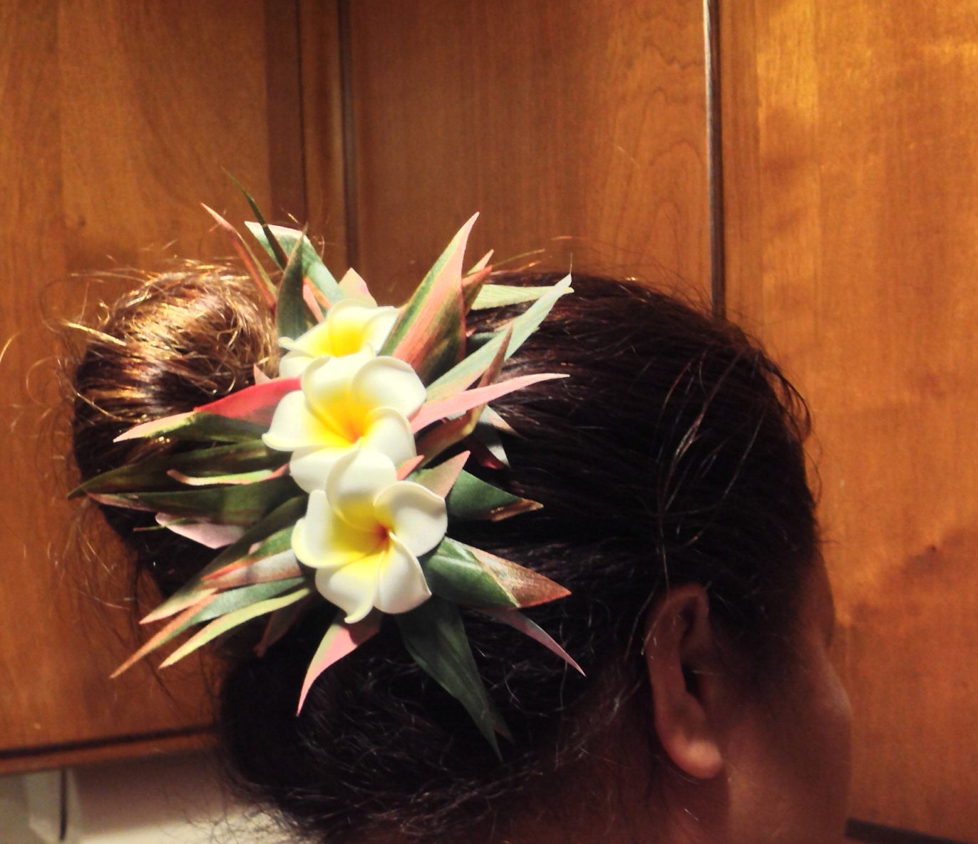 Hawaiian Flowers Hair Clip...Plumeria/Frangipani Flower And Ti