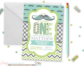 Little Man Birthday Invitation, Mustache Birthday Invitation, Mustache Bash, Little Man Invitation, Number One, Little Man, Mustache