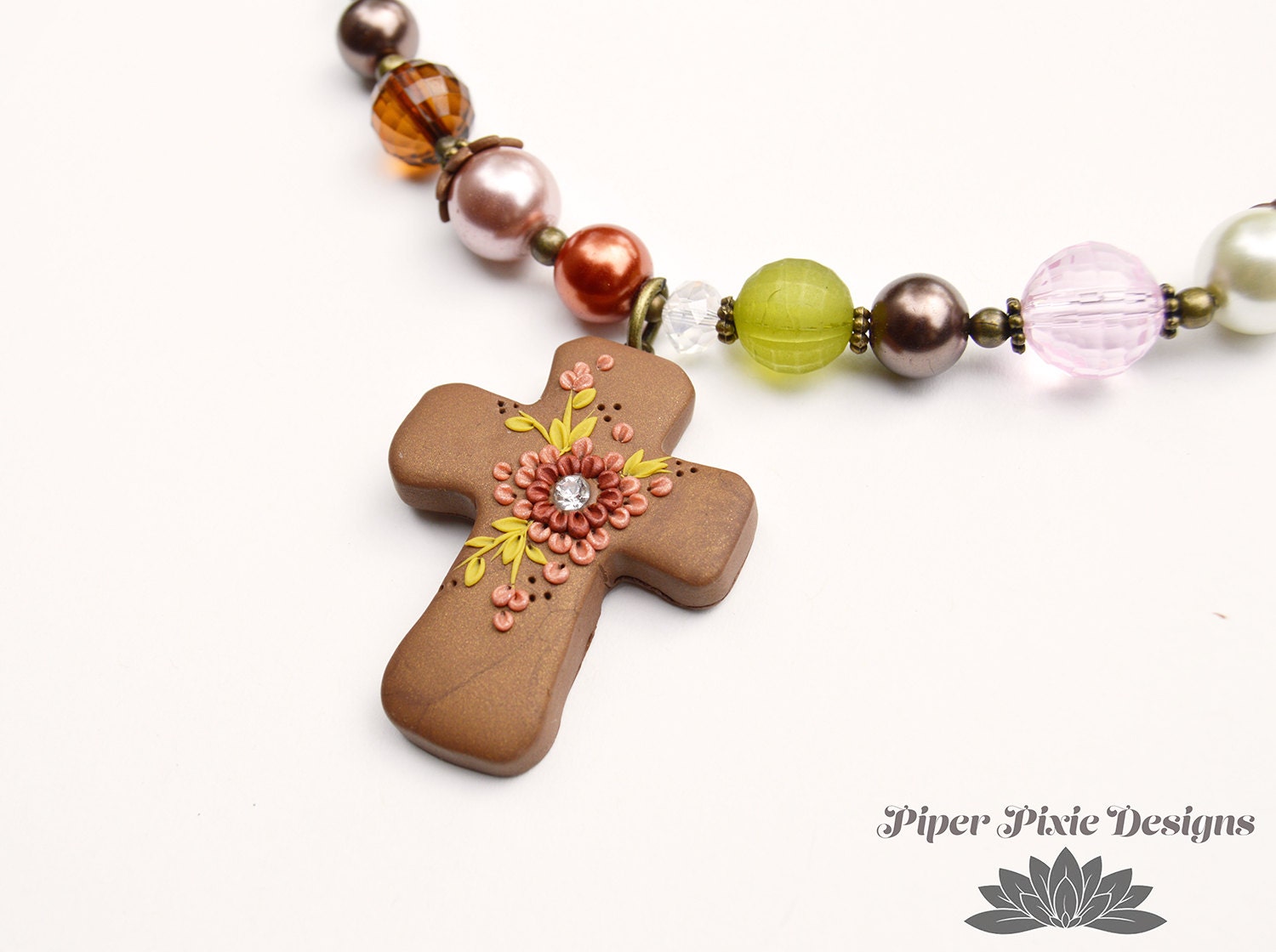 Easter Cross Necklace Easter Polymer Clay Jewelry Spring