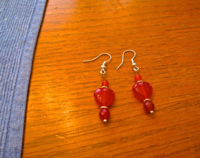 Ruby Bead Earrings Natural Gemstone Beads, Sterling Silver French Hook E160