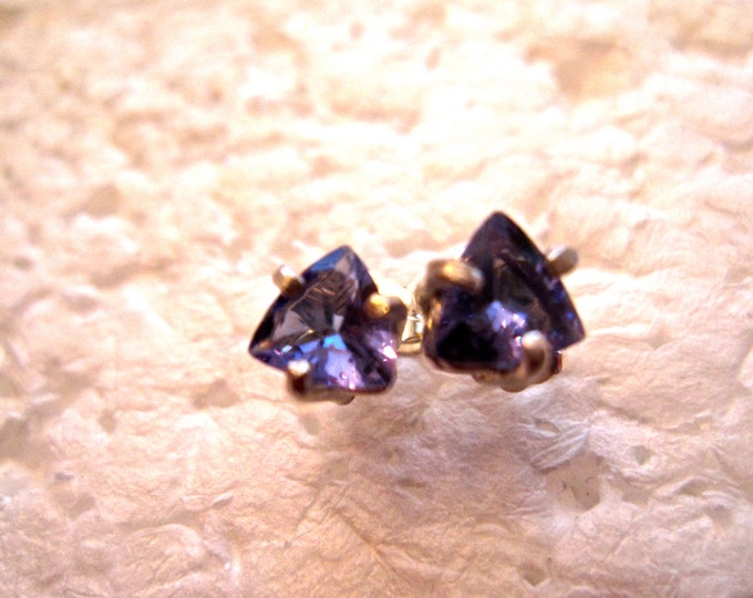 Certified Tanzanite Stud Earrings, Trillion, Natural, Set in Sterling Silver E892