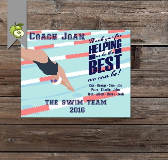 Items similar to Swim coach gift, coach Appreciation, swim team gift