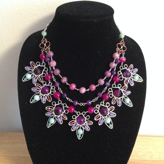 Beautiful Garden of Flowers Wire-Wrapped Statement Necklace