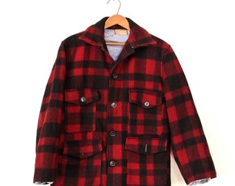Vintage Plaid Jacket - Antique Humphrey Wool Coat - 20s/30s Buffalo Plaid Work Coat - Antique Mackinaw Mac Jacket - Lumberjack Hunting Coat