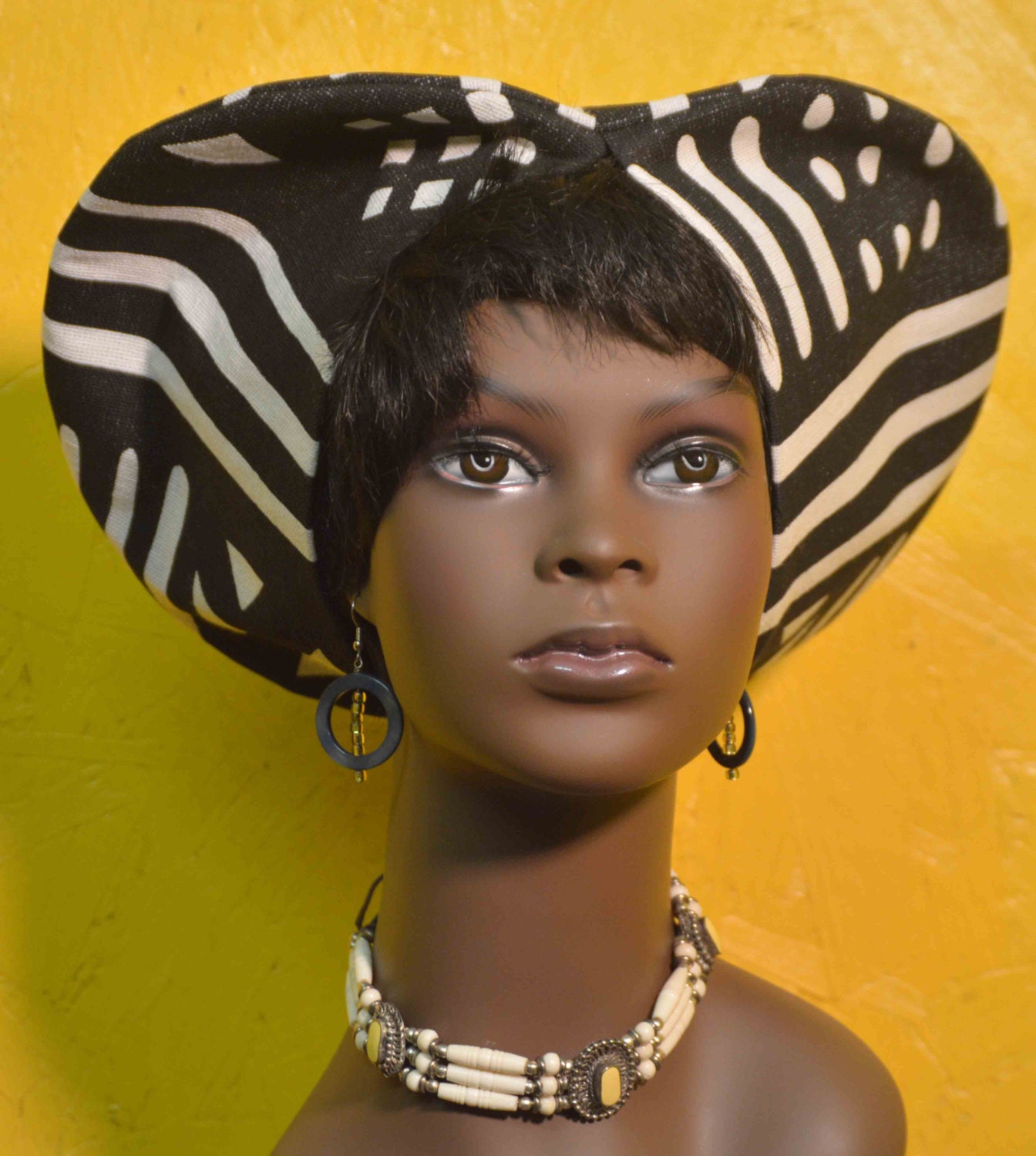 White and Black Mud Cloth Printed Hat/ 100 Cotton/ One Size