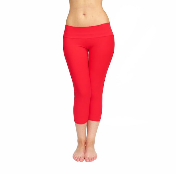 Red Capri Leggings Yoga Pants Red Tights Dance Fitness
