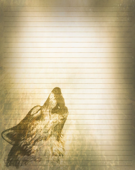 Printable Wolf Journal Page Howling Wolf Stationery Lined | Etsy