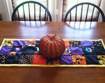 Quilted Halloween Patchwork Table Runner ~ Hand Stitched