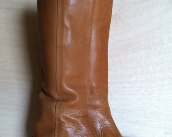Vintage 1970s Cognac Brown Tanned Leather Equestrian Riding Boots Womens Size 5