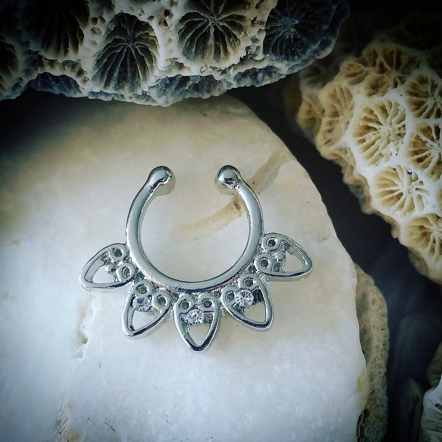 Crystal Jewel Silver Fake Septum Ring Non by ThrowBackAnnie