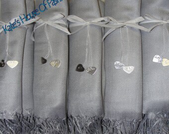 Pashmina Shawl, Silver Pashmina Wrap, Light Silver Pashmina Bridesmaid Wrap, Wedding Wrap, Pashmina Style Scarf Shawl - Ships from USA