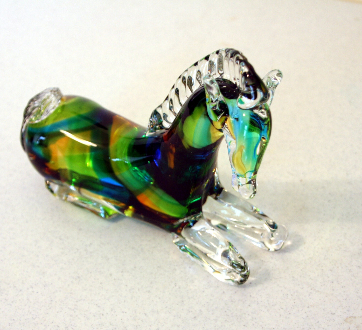 blue glass horse figurine