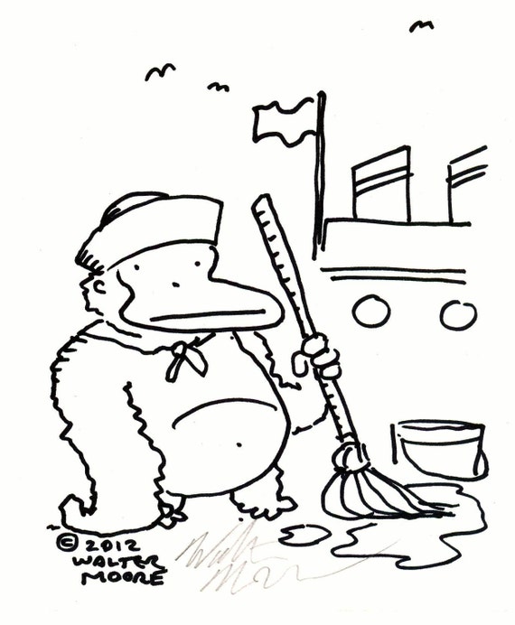 Items similar to Ape Sailor Swabs the Deck, Original Signed Cartoon Art ...