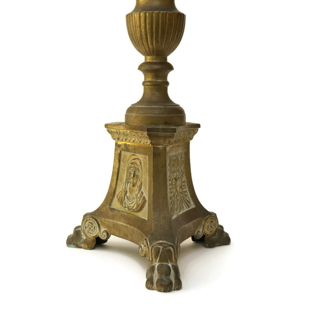 Antique French Brass Church Candlestick. Church Altar