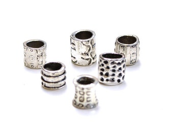 6 Mixed Tibetan Silver Dreadlock Beads 8mm Big Hole Beads Dreads Hair