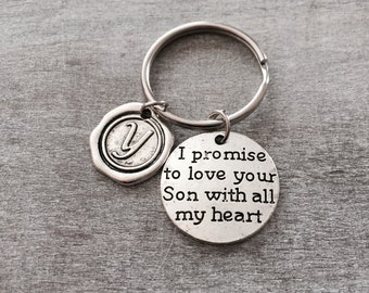 Father of the Groom, I promise to love your son with all my heart, mother of the Groom, Silver Keychain, Silver Keyring, engraved, Gifts
