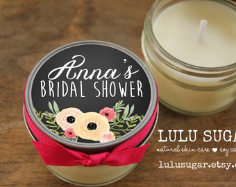 Set of 12 - 4 oz Soy Candle Bridal Shower Favors - Sophie Label Design - Rustic Bridal Shower Favors, Mason Jar Bridal Shower Favors