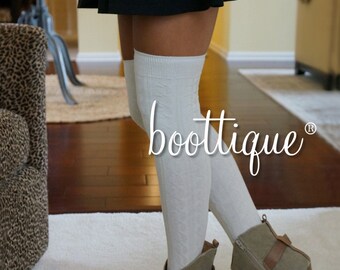 CLOSEOUT!   Luxe Legs™ Cable Knit Thigh-Highs- Cream Over-the-Knee Quality Boot Socks Thigh Highs