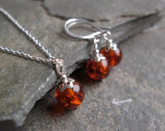 Amber Jewellery Set - Amber Jewelry, Amber Pendant, Amber Necklace, Amber Earrings, Gift Jewellery, Gifts for her, Girlfriend Gift