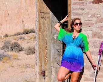 Tie Dye Top, OOAK Shirt, Small Kimono Dress, Festival Gear, Ladies Top, Hippie Dress