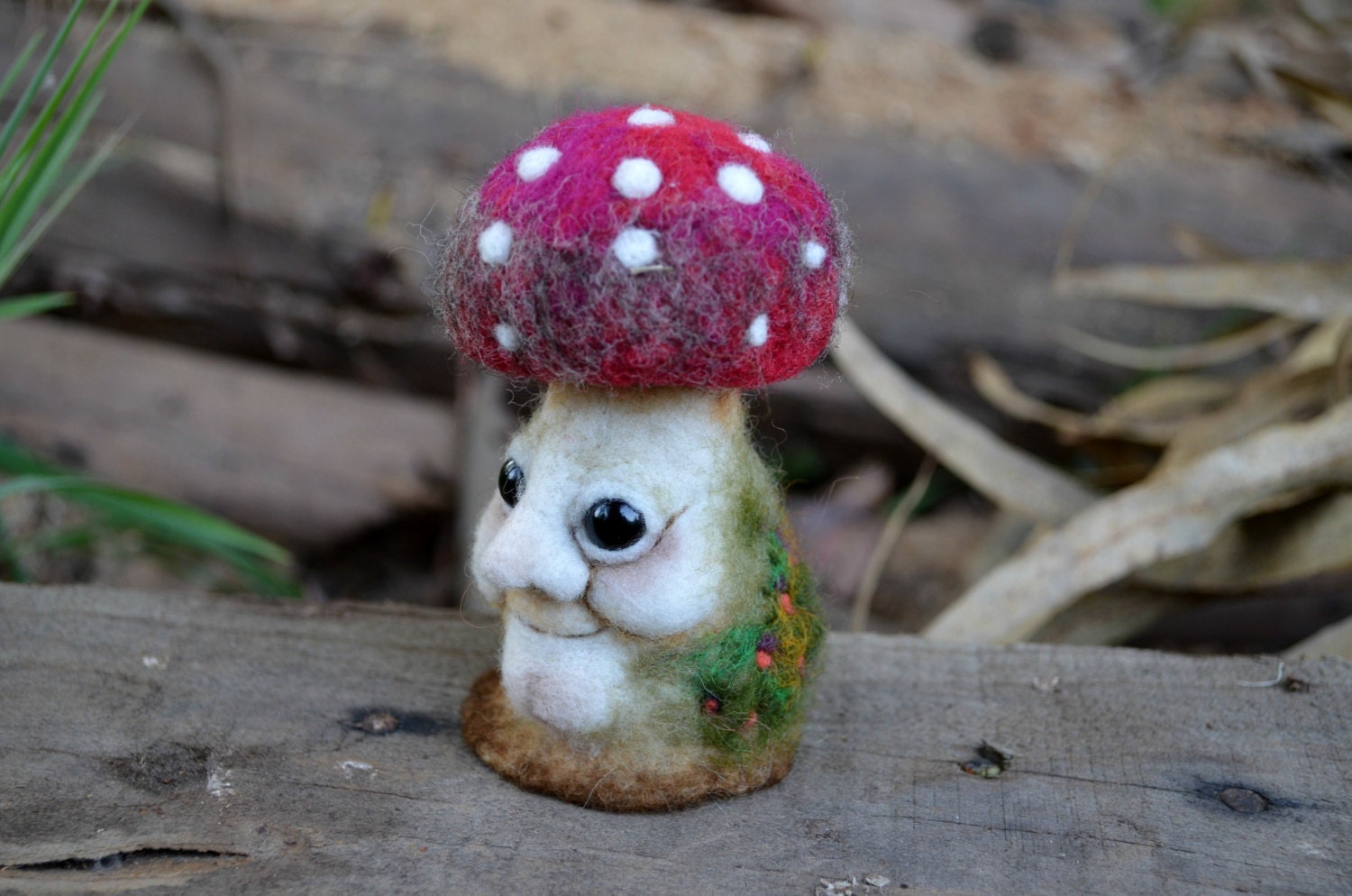 Needle Felted mushroom with elf face by Harthicune