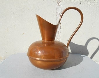 French copper pitcher, decorative vase, from Villedieu foundry, French antique rustic chic home decor