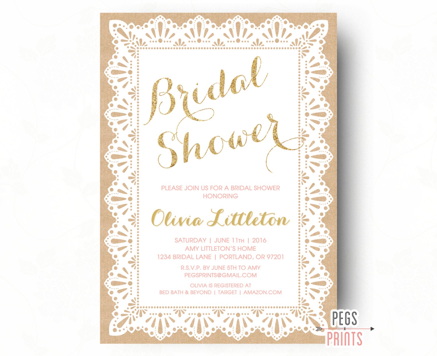 Lace Bridal Shower Invitations 6