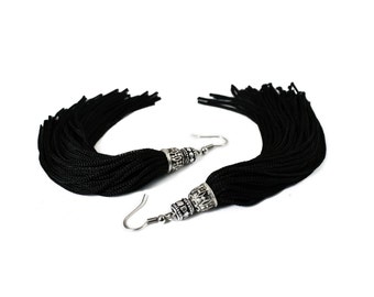 Black Tassel Earrings, long tassel earrings, Boho Earrings, Hook tassle earrings, Hippie Earrings, Gifts under 10, Cute Cheap Gifts