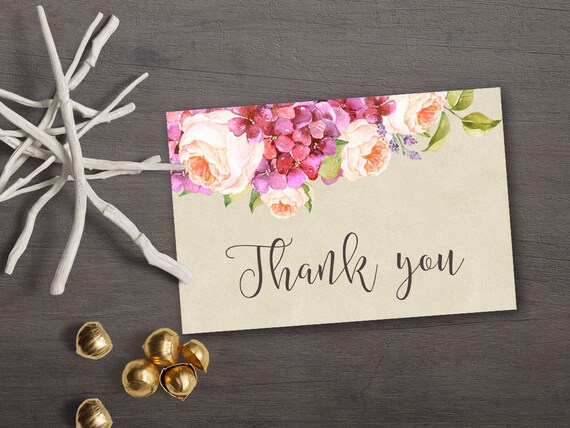 Floral Thank You Card Printable Boho Thank You Card Wedding