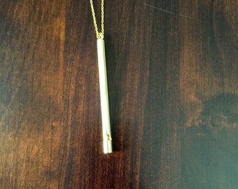 gold whistle necklace, gold whistle, whistle necklace, whistle, whistle jewelry, whistle pendant, long whistle, gold necklace, necklace