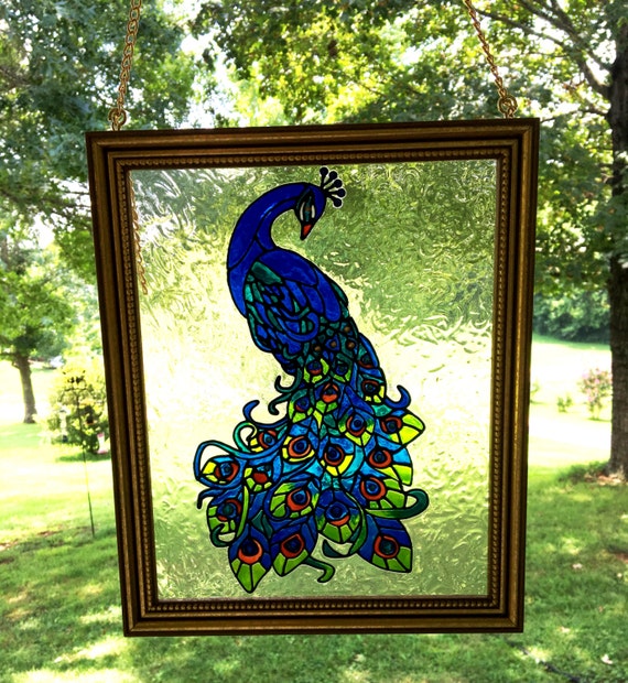 Peacock Faux Stain Glass Peacock Framed By Creativeglassbybecky 9008