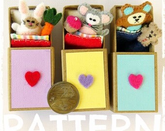 PATTERN: Matchbox Animal Bed - Felt mouse, rabbit and teddy patterns