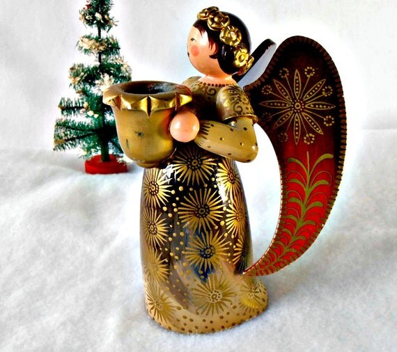 Vintage Wood Angel, 1940s Wendt and Kuhn Collectible Angel, Wuk