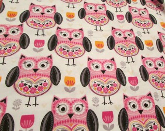 Flannel Fabric - Folk Owls - 1 yard - 100% Cotton Flannel