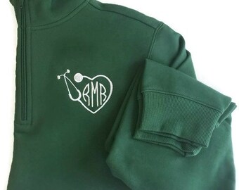 Monogram Quarter Zip - Nurse Monogram Sweatshirt - Stethoscope Monogram - RN Gift- Monogrammed Clothing- Nurse Gift - Monogram Pullover