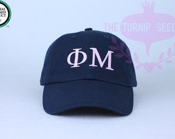 Phi Mu Greek Only Sorority Baseball Cap - Custom Color Hat and Embroidery.