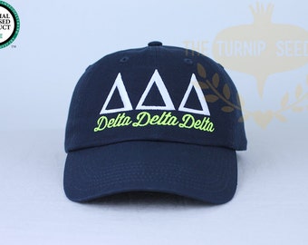 Delta Delta Delta Sorority Baseball Cap - Custom Color Hat and Embroidery.