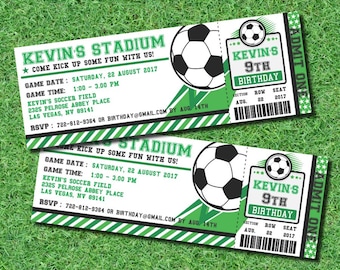Soccer Ticket Pass Football BIRTHDAY Printable 2.5 x 7 inch Invitation, INSTANT DOWNLOAD, You Edit Yourself with Adobe Reader