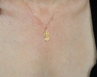 Gold Hamsa necklace, Hamsa necklace, Hamsa hand necklace, Amulet necklace, Gifts, Hand of fatima jewellery