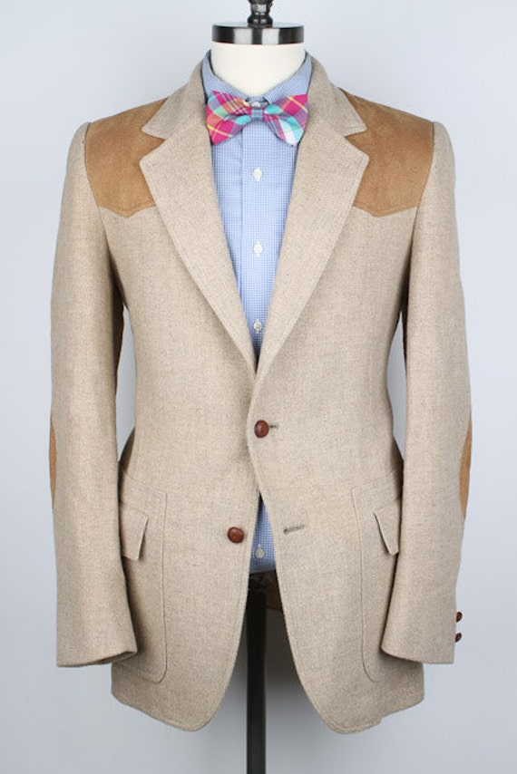 Beige Weave Mens Tweed Jacket Pendleton Tan Western Cut