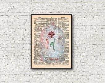 Fairytale Rose Art Print Beauty and the Beast Magical Valentines Gift Dictionary Wall Art